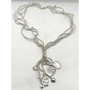 Beaded tassel silver tone peace love charm necklace